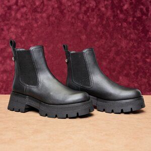 Steve Madden Women Malcolm Black Leather Platform Festival Ankle Boots sz 10